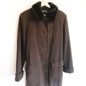 Vintage Chocolate Brown Wool Fur Winter Coat